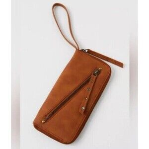 NEW Free People Brown Distressed Vegan Leather Wallet Wristlet